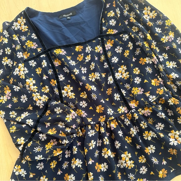 Madewell Velvet Trimmed Square Neck Top In Petal Party - Picture 3 of 9